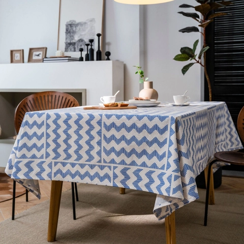 Mantel de Algodón y Lino Vintage Rectangular Nórdico Geométrico Zigzag Mandala Floral Patrón de Hojas Funda de Mesa Comedor