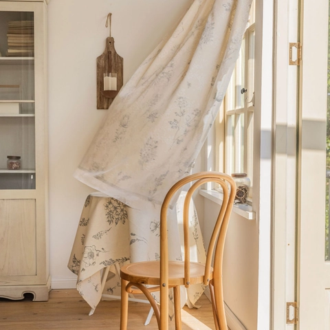 Franse Pastorale Polykatoen Bedrukt Deurgordijn Semi-Verduisterend Kantafwerking Kort Gordijn Voor Entree Keuken Slaapkamer Decor
