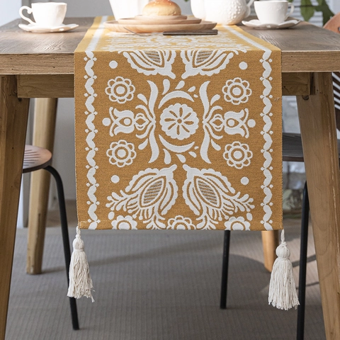 Bohemian Polyester Jacquard Tischläufer Mit Quasten Geometrische Florale Tischdeko Für Esszimmer Zuhause Couchtisch Bettläufer