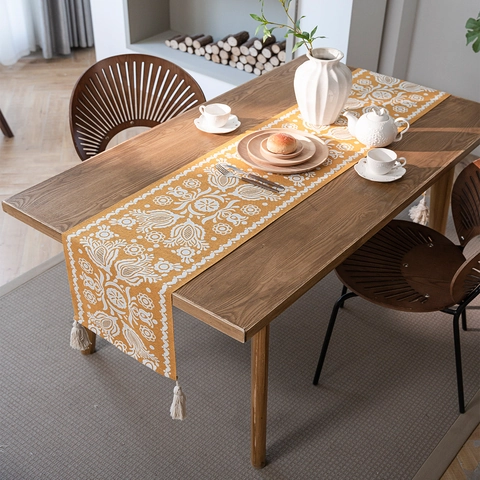 Bohemian Polyester Jacquard Tischläufer Mit Quasten Geometrische Florale Tischdeko Für Esszimmer Zuhause Couchtisch Bettläufer