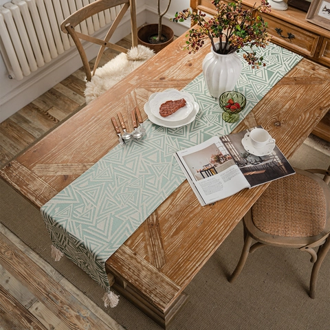 Runner da Tavolo Geometrico Moderno Con Nappe Jacquard Nordico in Poliestere Cotone Tovaglia per Sala da Pranzo Mobile TV Decorazione