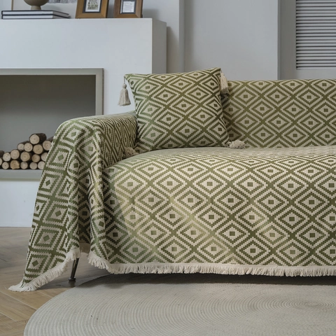 Funda de Sofá Jacquard Geométrica Retro Americano Poliéster Manta Tejida Gruesa Con Borlas Funda Protectora De Sofá Para Decoración De Sala De Estar