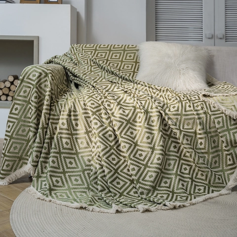 Funda de Sofá Jacquard Geométrica Retro Americano Poliéster Manta Tejida Gruesa Con Borlas Funda Protectora De Sofá Para Decoración De Sala De Estar