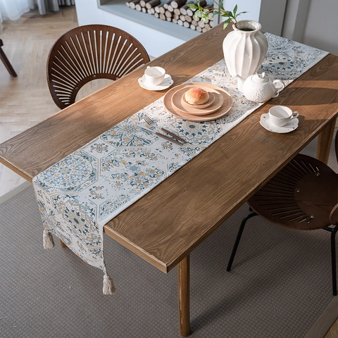 Chemin De Table En Polyester Coton Avec Glands Vintage Mandala Motif Floral Imprimé Pour Cuisine Salle À Manger Banquet Home Decor
