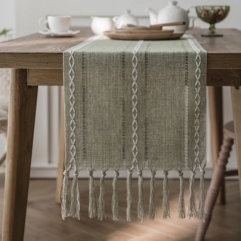 Nordischer Jacquard Geometrischer Tischläufer Mit Handgefertigten Quasten Polyester Modern Minimalistisch Esszimmer Tischdekor