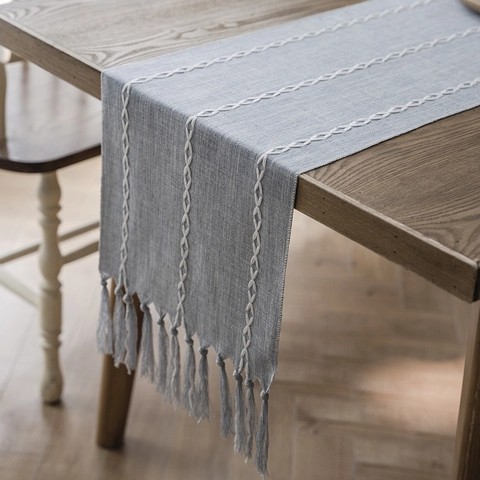 Nordic Jacquard Geometric Table Runner With Tassels Modern Minimalist Polyester Tablecloth For Dining Home Decoration