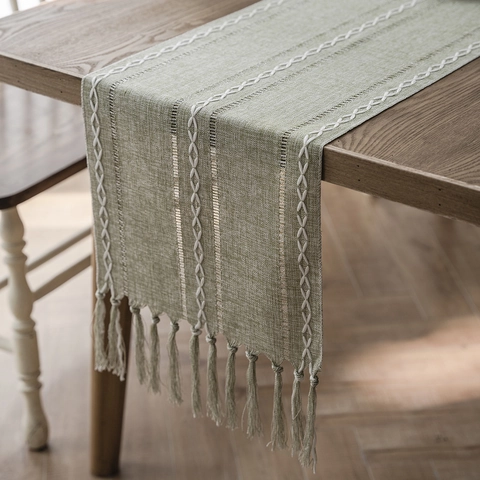 Nordischer Jacquard Geometrischer Tischläufer Mit Handgefertigten Quasten Polyester Modern Minimalistisch Esszimmer Tischdekor