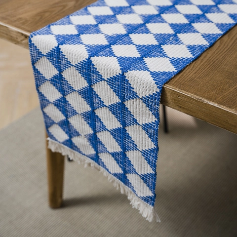 Woven Cotton Jute Rhombus Pattern Table Runner With Tassels Geometric Argyle Home Dining Room Farmhouse Table Decoration
