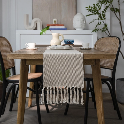 Nordic Jacquard Geometric Table Runner With Tassels Polyester Modern Minimalist Decorative Table Strip For Dining Room Home Wedding