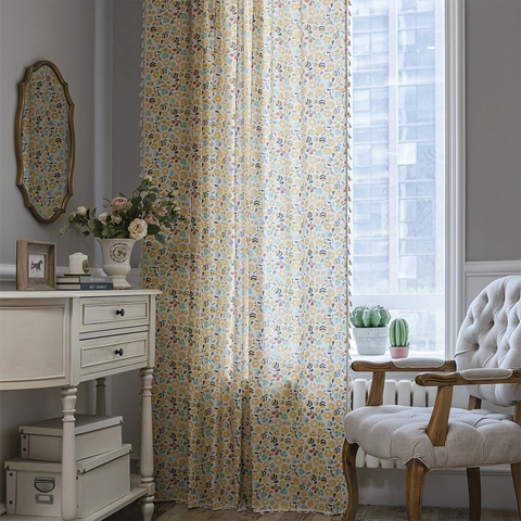 Cotton Printed Floral Tassel Window Curtains For Kitchen Living Room Modern Light Filtering Rod Pocket Grommet Hooks Drape