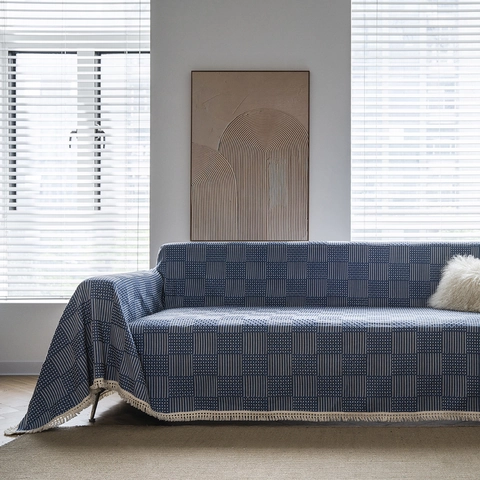 American Style Geometric Jacquard Polyester Sofa Cover With Tassels Thick Retro Furniture Protector Blanket Home Decorative Throw