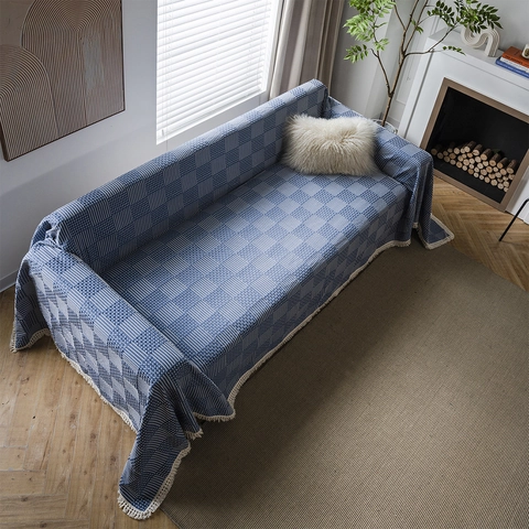 American Style Geometric Jacquard Polyester Sofa Cover With Tassels Thick Retro Furniture Protector Blanket Home Decorative Throw