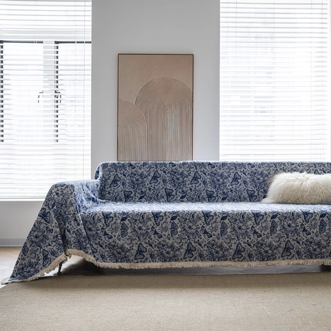 Manta de Sofá Vintage Jacquard de Mezcla de Algodón Con Borlas Patrón Floral de Mariposa Manta Decorativa Antiarañazos