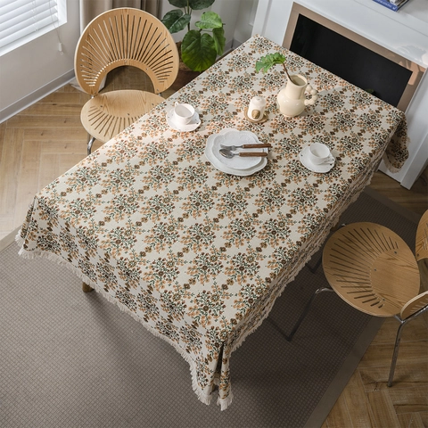 Jacquard Tischdecke Mit Blumenmuster Und Quasten Amerikanischer Stil Rechteckige Mischgewebe Esstischdecke Heimdekoration