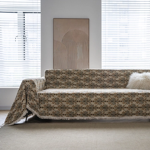 Vintage Floral Jacquard Sofa Cover Polyester Throw Blanket With Tassels American Style Furniture Protector For Couch