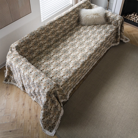 Vintage Floral Jacquard Sofa Cover Polyester Throw Blanket With Tassels American Style Furniture Protector For Couch