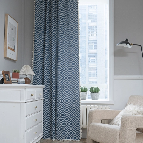 Boheems Geometrische Ruit Geborduurde Gordijnen Met Kwasten Landelijke Stijl Semi Verduisterend Voor Slaapkamer Woonkamer Keuken