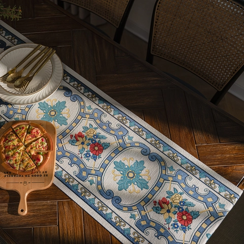 Runner da Tavolo Vintage Europeo Jacquard Floreale Con Nappine Per Tavolo Da Pranzo Tavolino Armadietto Decorazione Casa