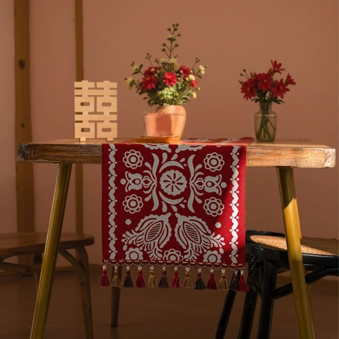 Bohemian Ethnic Jacquard Table Runner With Tassels Geometric Floral Cotton Blend Table Cloth For Wedding Party Home Dining Table Decor