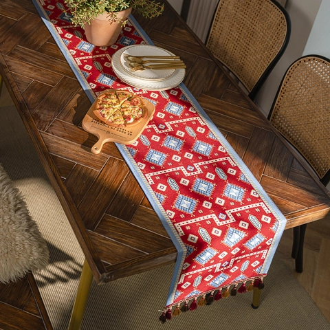 Runner da Tavolo Jacquard Stile Etnico Bohemien Con Nappe Geometrico Floreale Rettangolare Decorativo per Matrimoni Feste