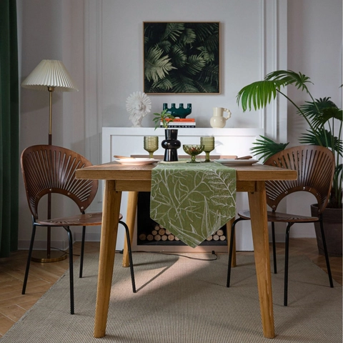 Double Layer Cotton Linen Table Runner For Dining Table Christmas Leaf Pattern Home Decor Rustic Kitchen Table Runner