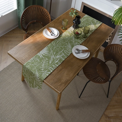 Double Layer Cotton Linen Table Runner For Dining Table Christmas Leaf Pattern Home Decor Rustic Kitchen Table Runner