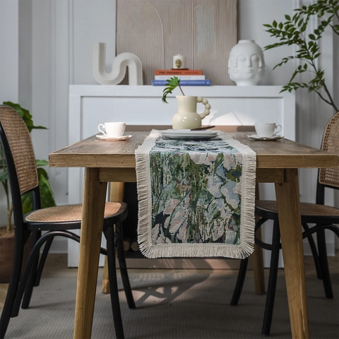 Vintage Jacquard Bloemen Tafelloper Met Kwastjes Katoen Linnen Amerikaanse Stijl Decoratieve Tafelloper Voor Eetkamer Feest