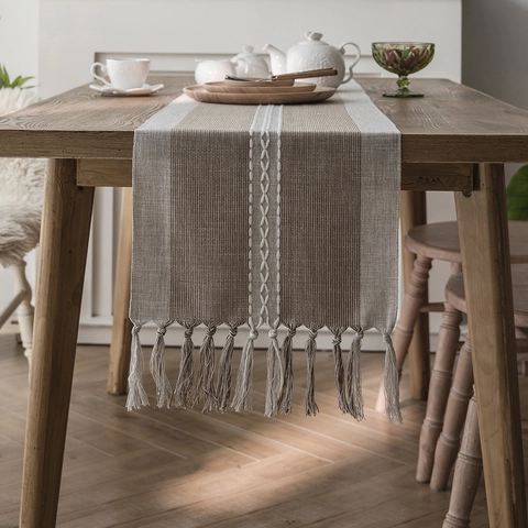 Nordisch Geometrischer Jacquard Tischläufer Mit Quasten Polyester Modern Minimalistisch Lange Tischdecke Für Esstisch Deko