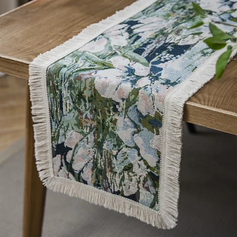 Vintage Jacquard Bloemen Tafelloper Met Kwastjes Katoen Linnen Amerikaanse Stijl Decoratieve Tafelloper Voor Eetkamer Feest