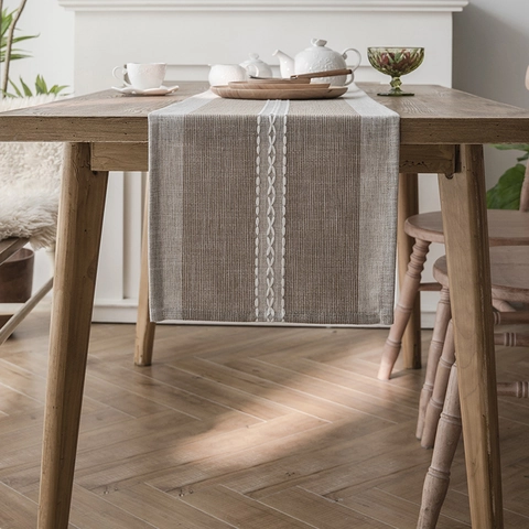 Camino de Mesa Geométrico Tejido Nórdico Con Borlas Mantel de Jacquard de Poliéster Para Comedor Hogar Fiesta Decorativo