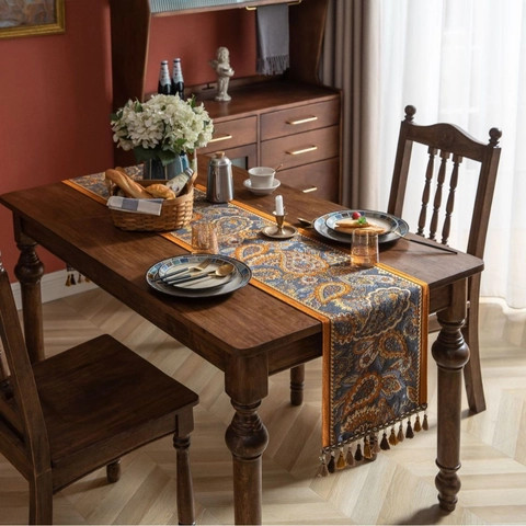 Vintage Paisley Jacquard Tischläufer Mit Quasten Amerikanischer Stil Dekorativer Läufer Für Esstisch Couchtisch TV-Schrank