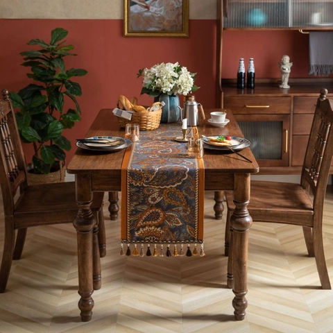 Vintage Paisley Jacquard Tischläufer Mit Quasten Amerikanischer Stil Dekorativer Läufer Für Esstisch Couchtisch TV-Schrank