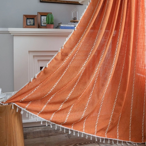 Bohemian Streep Geborduurde Gordijnen Met Linnenlook En Kwastjesfranje Halfverduisterende Gordijnen Voor Keuken Slaapkamer Huis Decoratie