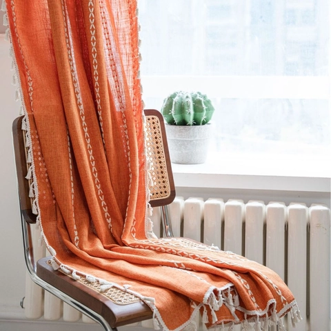 Bohemian Streep Geborduurde Gordijnen Met Linnenlook En Kwastjesfranje Halfverduisterende Gordijnen Voor Keuken Slaapkamer Huis Decoratie