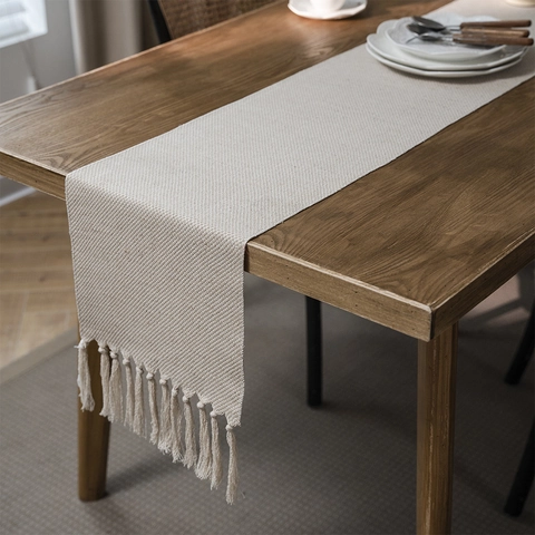 Nordic Jacquard Geometric Table Runner With Tassels Polyester Modern Minimalist Decorative Table Strip For Dining Room Home Wedding