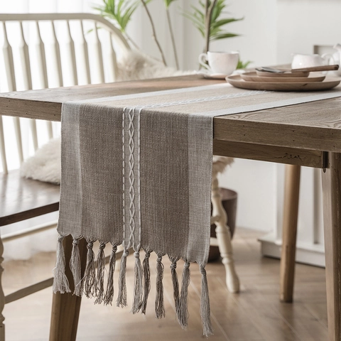Nordisch Geometrischer Jacquard Tischläufer Mit Quasten Polyester Modern Minimalistisch Lange Tischdecke Für Esstisch Deko