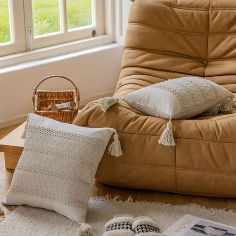 Fundas de Cojín con Borlas Bohemias Bordado Jacquard Geométrico Funda de Almohada Decorativa Sofá Cama Sala de Estar Home Decor