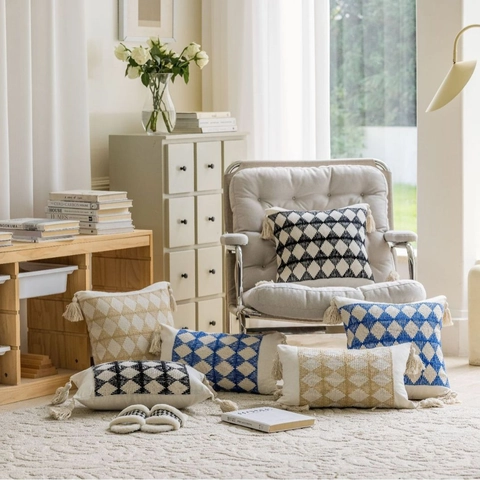 Federe in Stile Americano Bohemien Geometrico con Nappe in Poliestere Jacquard Copricuscino Decorativo per Divano Soggiorno