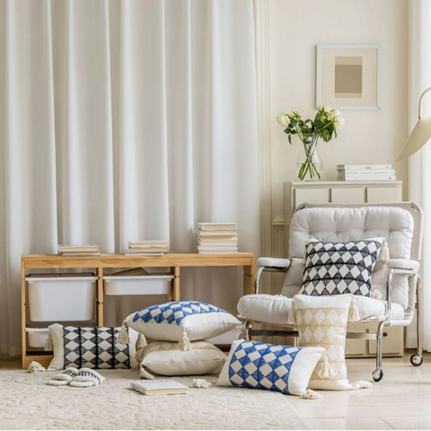 Federe in Stile Americano Bohemien Geometrico con Nappe in Poliestere Jacquard Copricuscino Decorativo per Divano Soggiorno