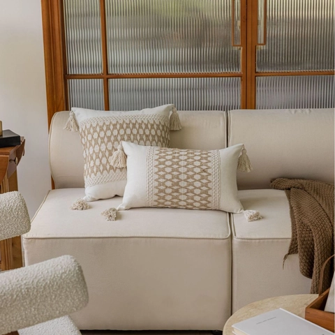 Fodera per Cuscino Jacquard Geometrico Boho Con Nappine Stile Americano Decorativo Poliestere Federa per Divano Casa Decor