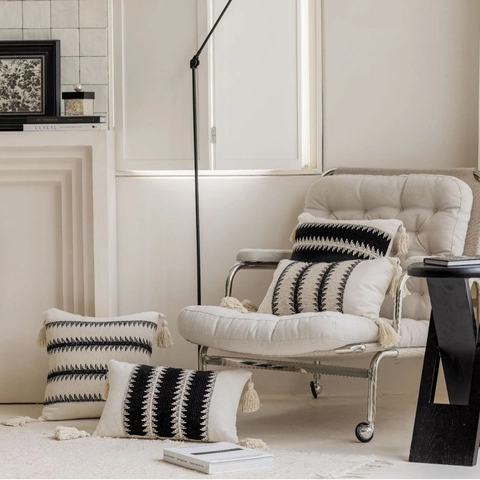 Fodera per Cuscino in Poliestere Intrecciato Bohemian Con Nappine Fatte a Mano Federa Decorativa Jacquard Per Divano Casa