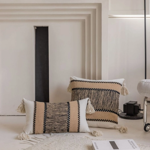 Bohemian Jacquard Kissenbezug Mit Quaste Polyester Dekorativer Kissenbezug Für Sofa Wohnzimmer Heimdeko Ohne Füllung