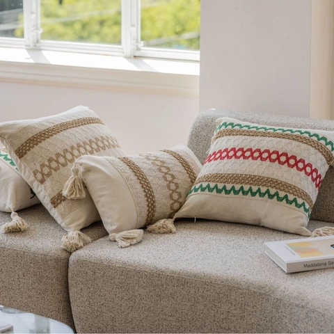 Fodera per Cuscino in Poliestere Bohemien Con Nappine Jacquard Geometrico Copricuscino Decorativo per Divano Soggiorno Casa
