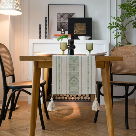 Runner da Tavolo Jacquard Boho Con Nappe Motivo Geometrico a Rombi Biancheria da Tavolo Decorativa per Casa Arredamento Sala da Pranzo