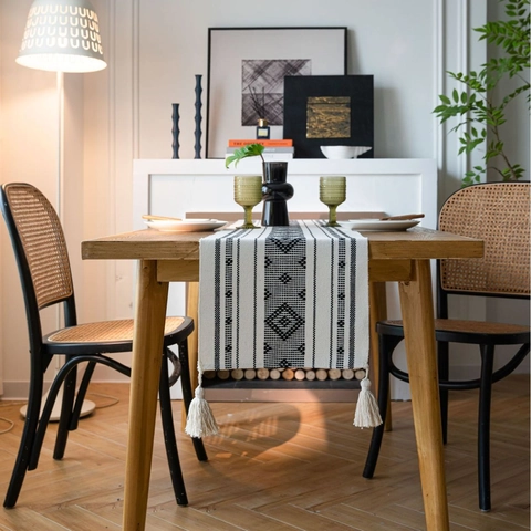 Runner da Tavolo Jacquard Boho Con Nappe Motivo Geometrico a Rombi Biancheria da Tavolo Decorativa per Casa Arredamento Sala da Pranzo