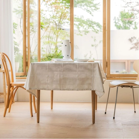 Mantel de Cuadros Blanco Roto Minimalista Fibra Sintética Bordado Rejilla Cubierta de Mesa Rectangular Para Hogar Cocina