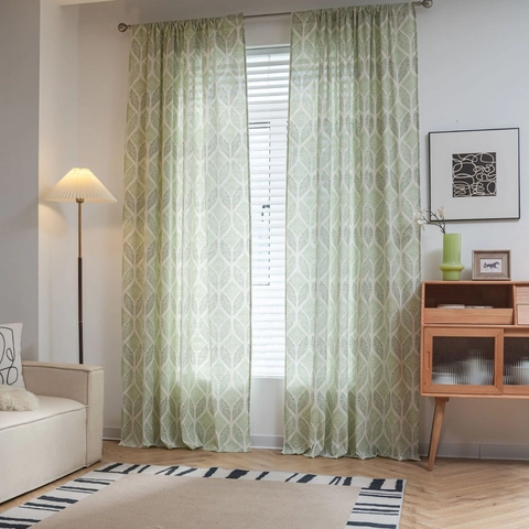 Modern Minimalist Geometric Leaf Pattern Cotton Linen Window Curtain Semi-shading Drape For Living Room Bedroom Kitchen Home Decor