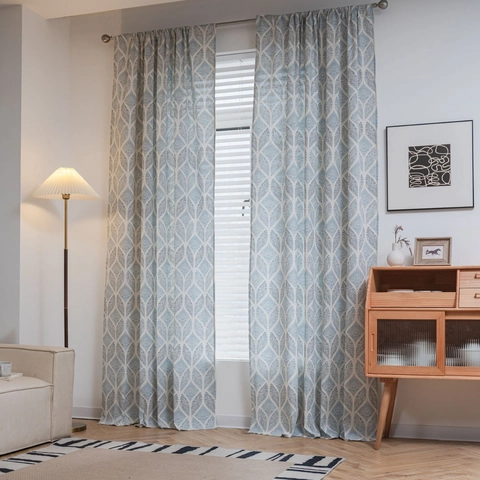 Modern Minimalist Geometric Leaf Pattern Cotton Linen Window Curtain Semi-shading Drape For Living Room Bedroom Kitchen Home Decor