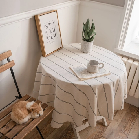 American Style Striped Cotton Tablecloth Round Nordic Minimalist Dustproof Decorative Table Cover For Home Dining Coffee Table