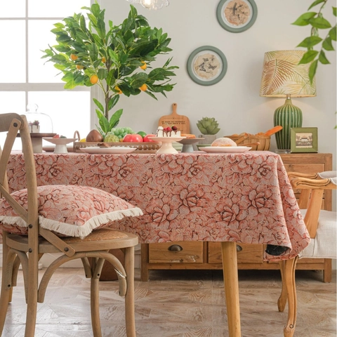 Mantel Jacquard Floral Vintage Americano Cubierta De Mesa De Comedor Rectangular Gruesa Con Borlas Para Cocina Hogar